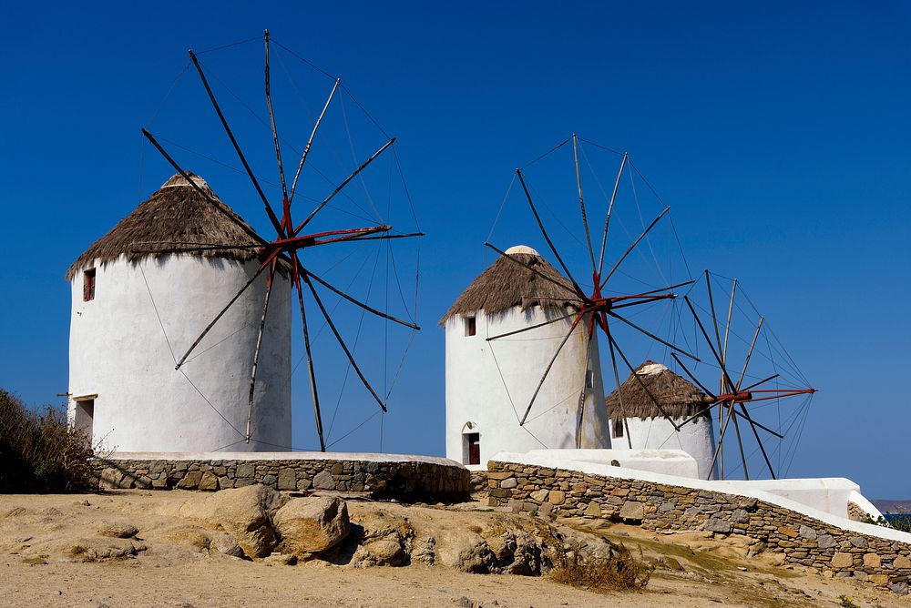 Mykonos windmills, Greece. Free public domain CC0 image.