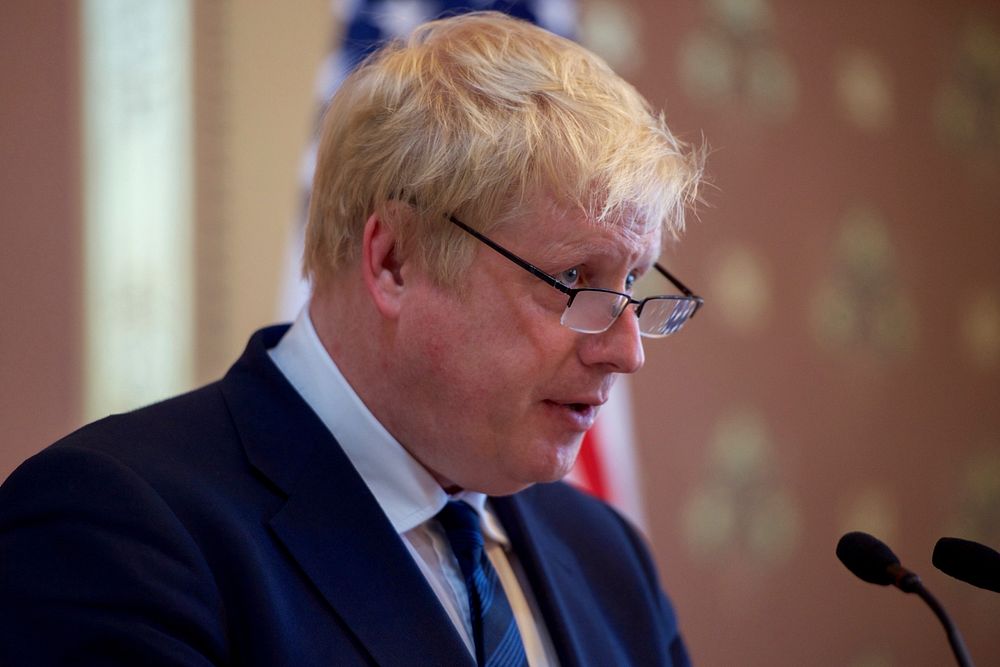 Newly Installed British Foreign Secretary Johnson Addresses Reporters During a News Conference in London