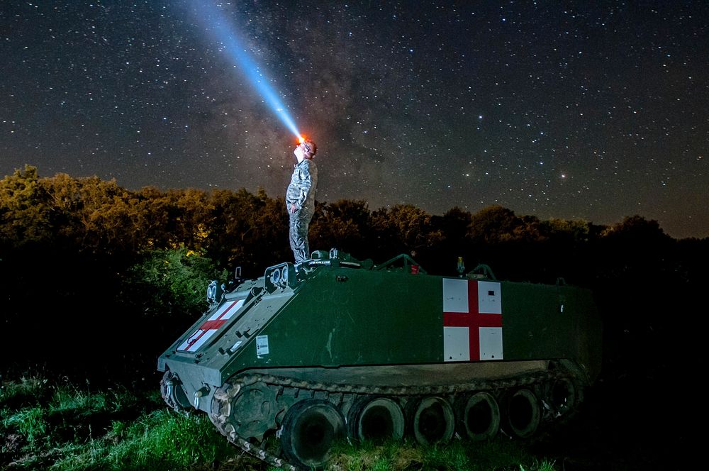 U.S. Army Pfc. Dylan Scott, a combat medic with Headquarters and Headquarters Company, 3rd Battalion, 116th Cavalry Brigade…