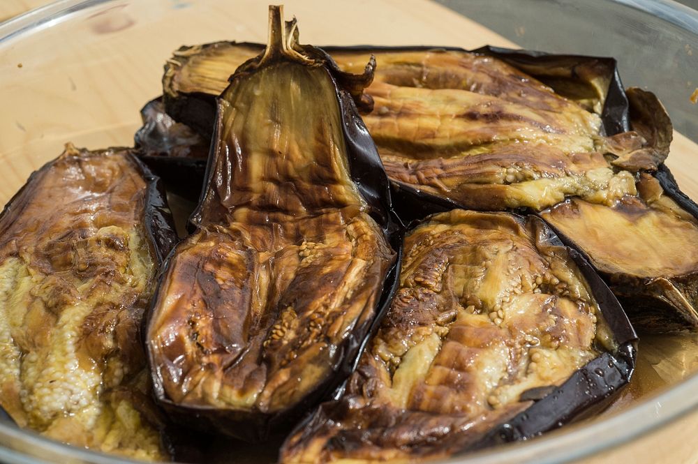 Roasted eggplant at the U.S. Department of Agriculture (USDA) Farmers Market, where USDA employees from the Agricultural…