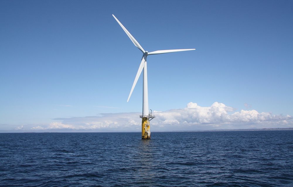 Hywind floating offshore wind turbine, siemens 2.3 mw in north sea, Norway. Original public domain image from Flickr