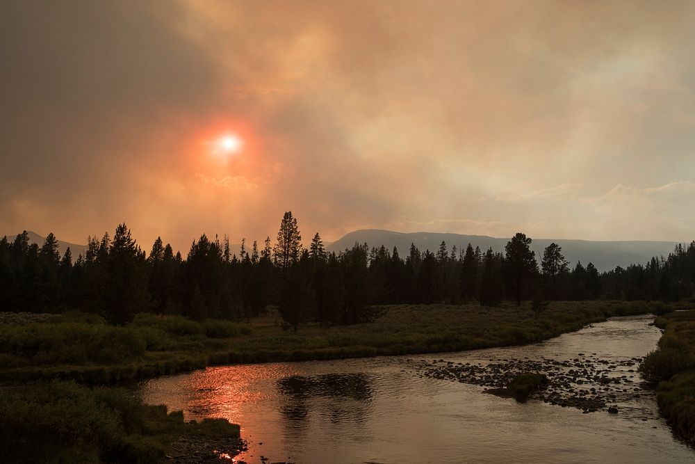 Smokey sunset over the Gardner River by Jim Peaco. Original public domain image from Flickr