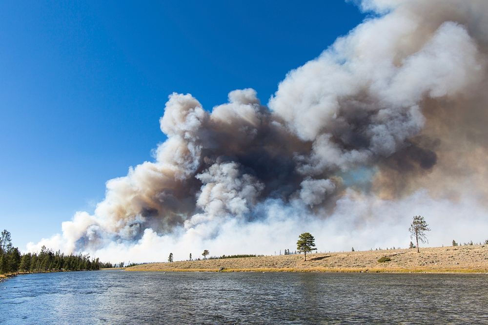 Maple Fire, September 10, 2016Smoke from burnout operations rises above the Madison River by Neal Herbert. Original public…