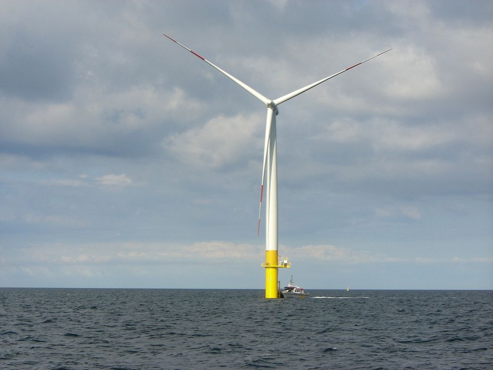 Siemens 2.3 megawatt offshore wind turbine, Baltic 1 offshore wind farm in Baltic sea, Germany. Original public domain image…
