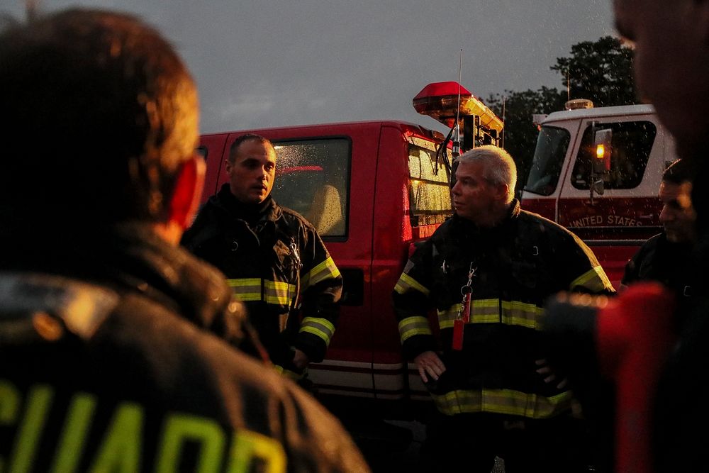 Firefighters are briefed prior to live burn training at the Anthony "Tony" Canale Training Center in Egg Harbor Township…