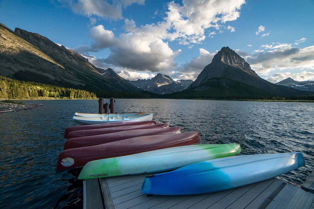 Kayaks at Swiftcurrent Lake. Original public domain image from Flickr