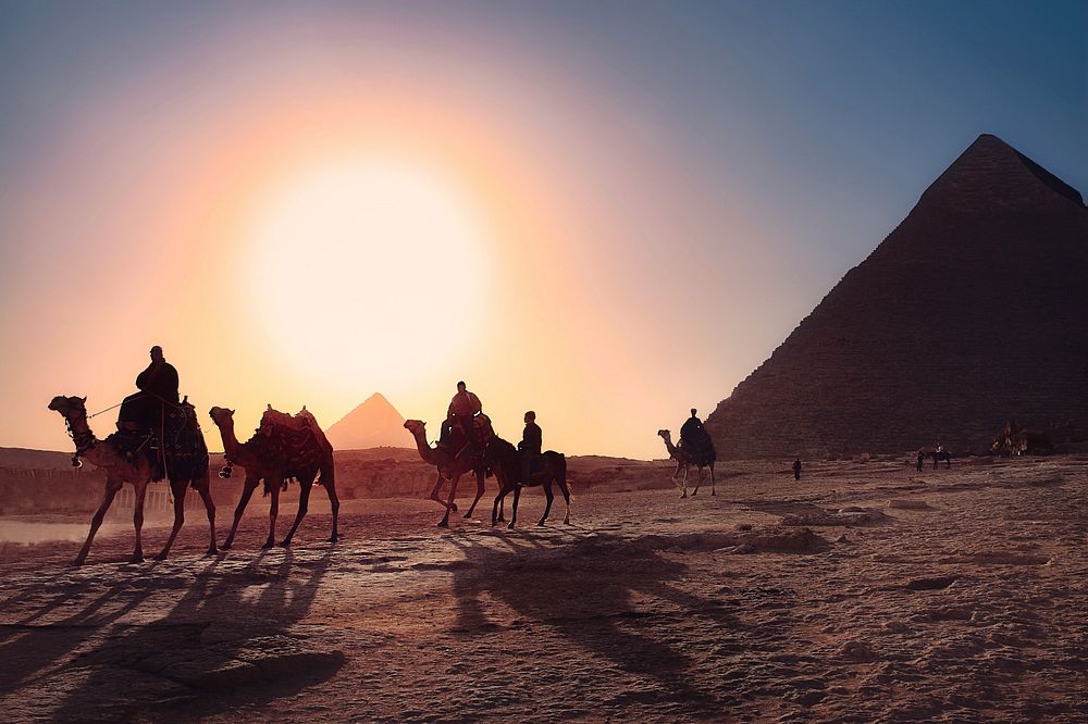 Pyramids in Giza. Free public domain CC0 image.