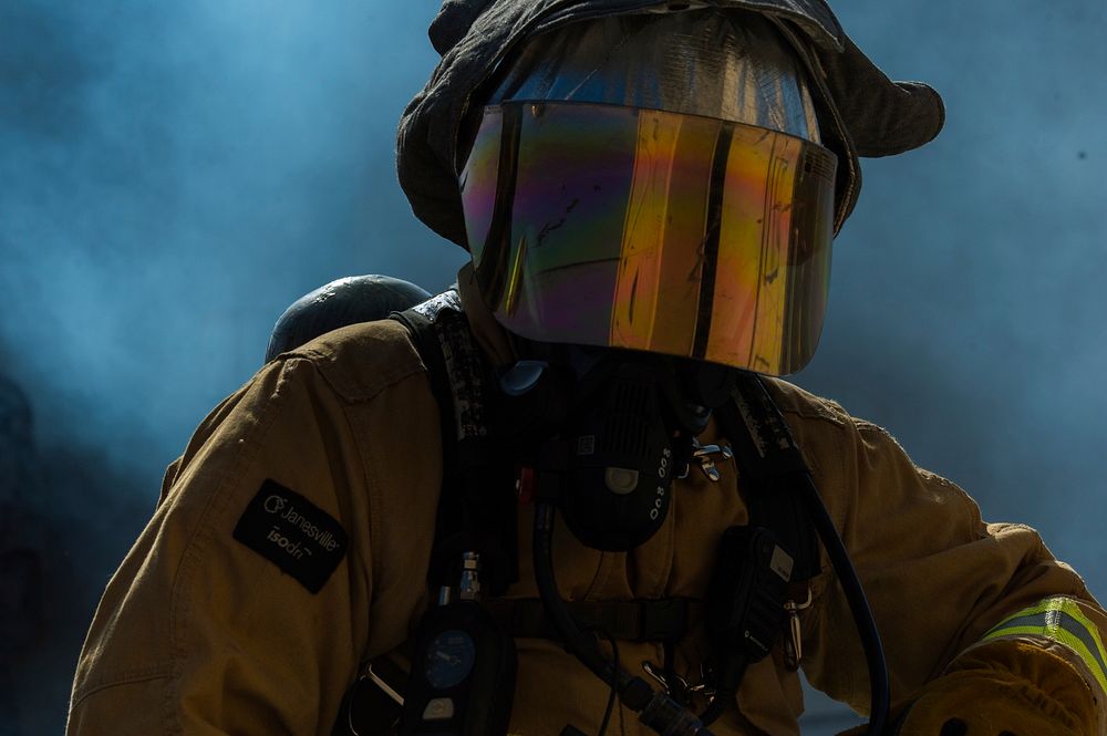 Firefighting specialist Airman 1st Class Colton, with the 380th Expeditionary Civil Engineering Squadron, prepares to enter…