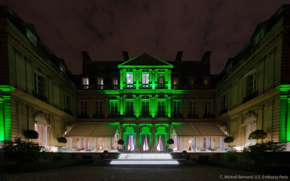 The U.S. Chief of Mission Residence in Paris, France, Is Illuminated in Green to Celebrate Paris Agreement's Entry into…
