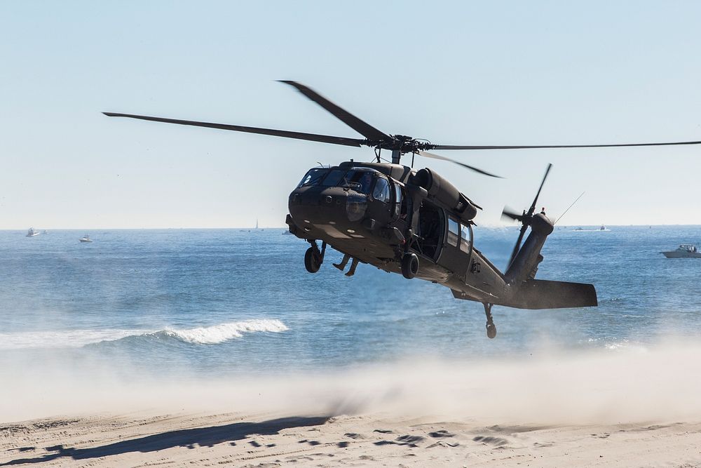 A UH-60 Black Hawk with the 1-150th Assault Helicopter Battalion, New Jersey Army National Guard, lifts off in preparation…