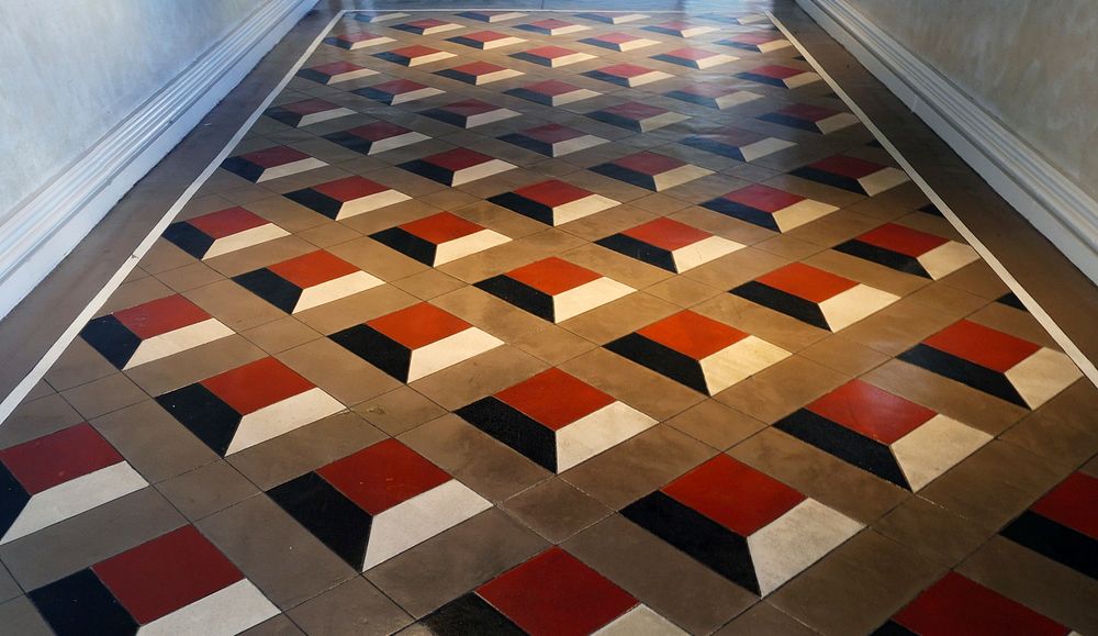 Geometric hallway floor. Original public domain image from Flickr