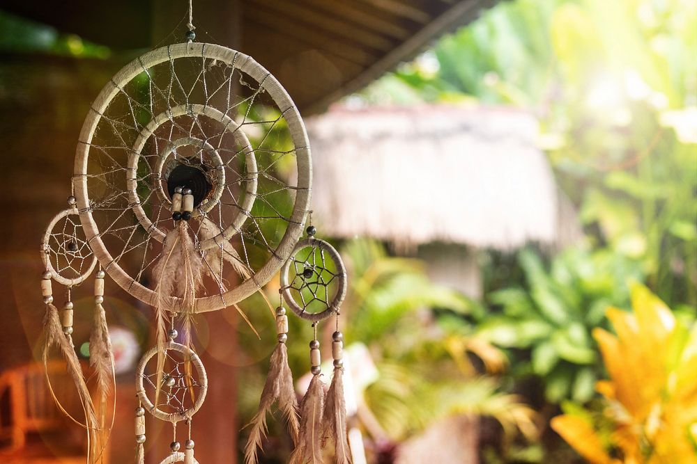 Dream catcher in a magical balinese garden. Free public domain CC0 image.