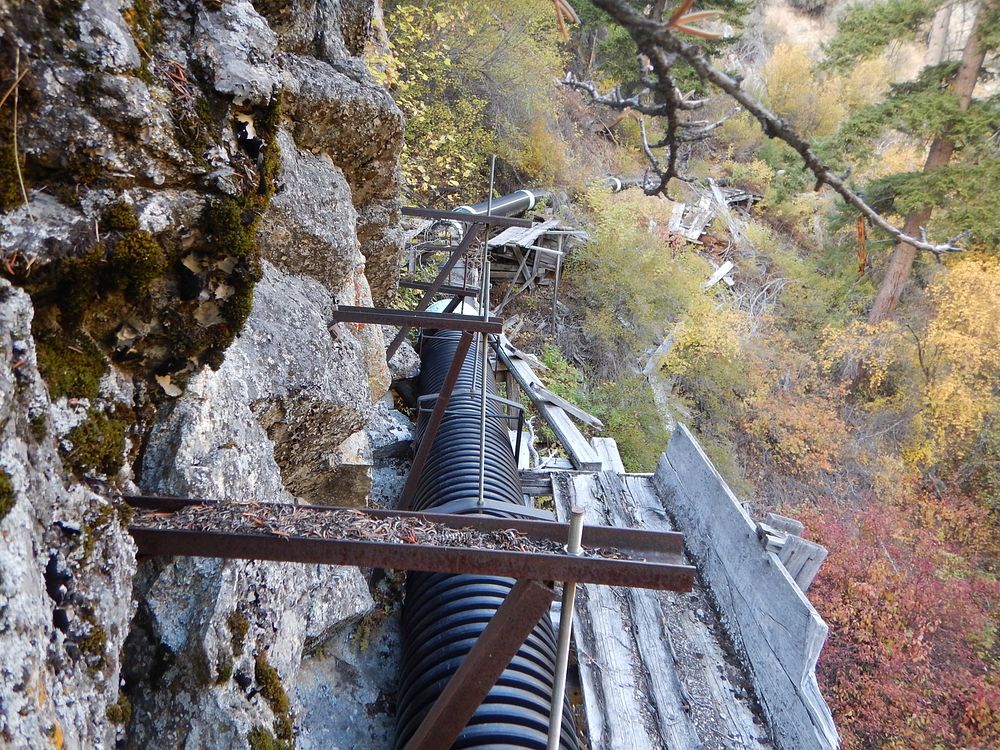 Pipe replaces historic flume on Salmon-Challis NF. Photo by Randy Miller, Forest Service employee. Carmen, Idaho, Salmon…
