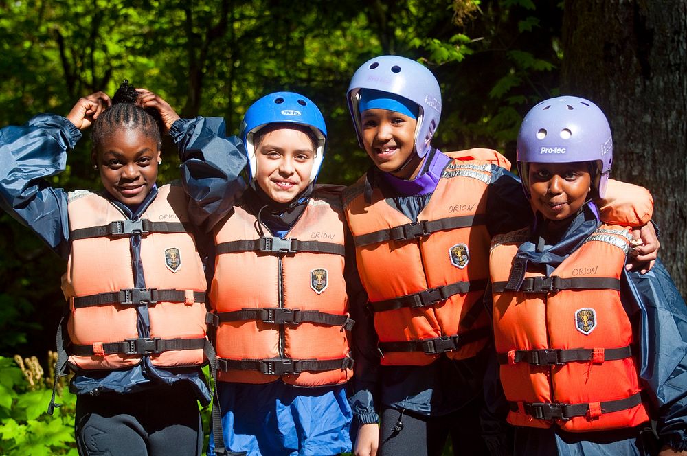 Young Girls wearing Life Jackets, Mt Baker Snoqualmie National Forest. Original public domain image from Flickr