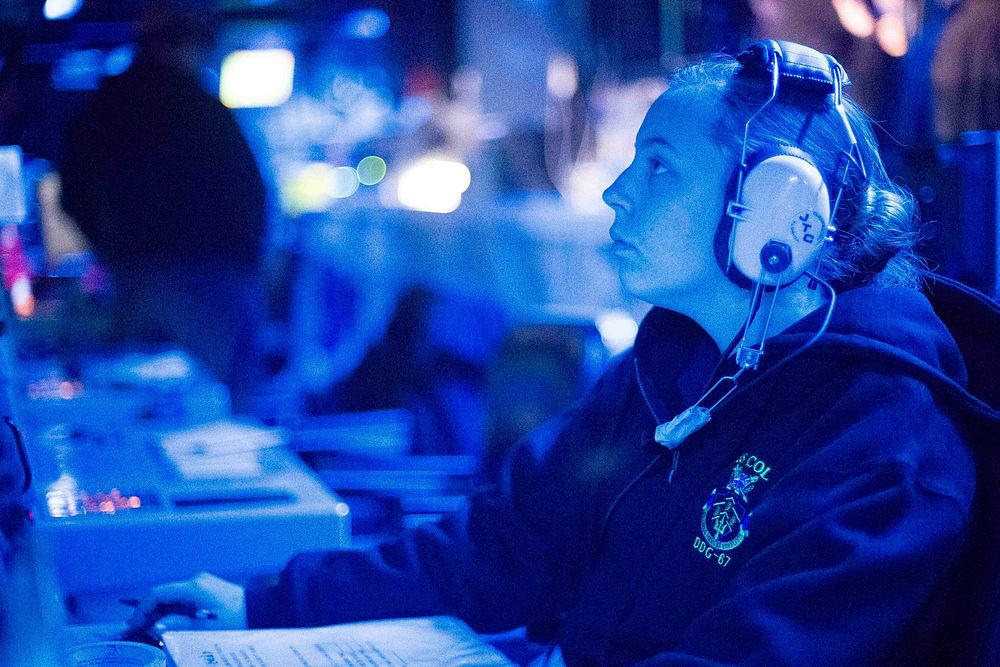 MEDITERRANEAN SEA (Jan. 5, 2017) Sonar Technician Surface Morgan Ferguson, assigned to the Arleigh Burke-class guided…