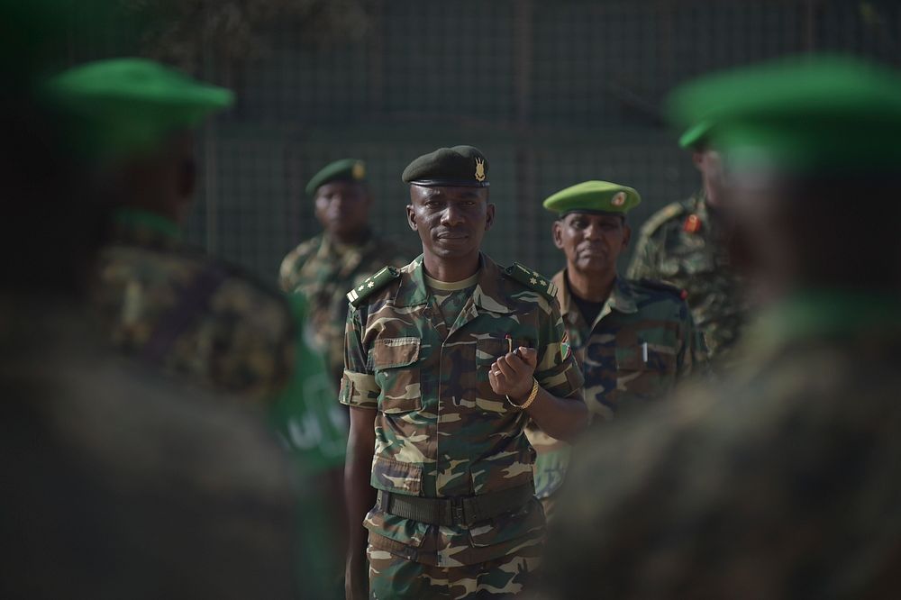 The Chief (CDF) of the Burundi National Defense Forces, Major General Prime Niyongabo, is greeted with a Guard of Honour at…