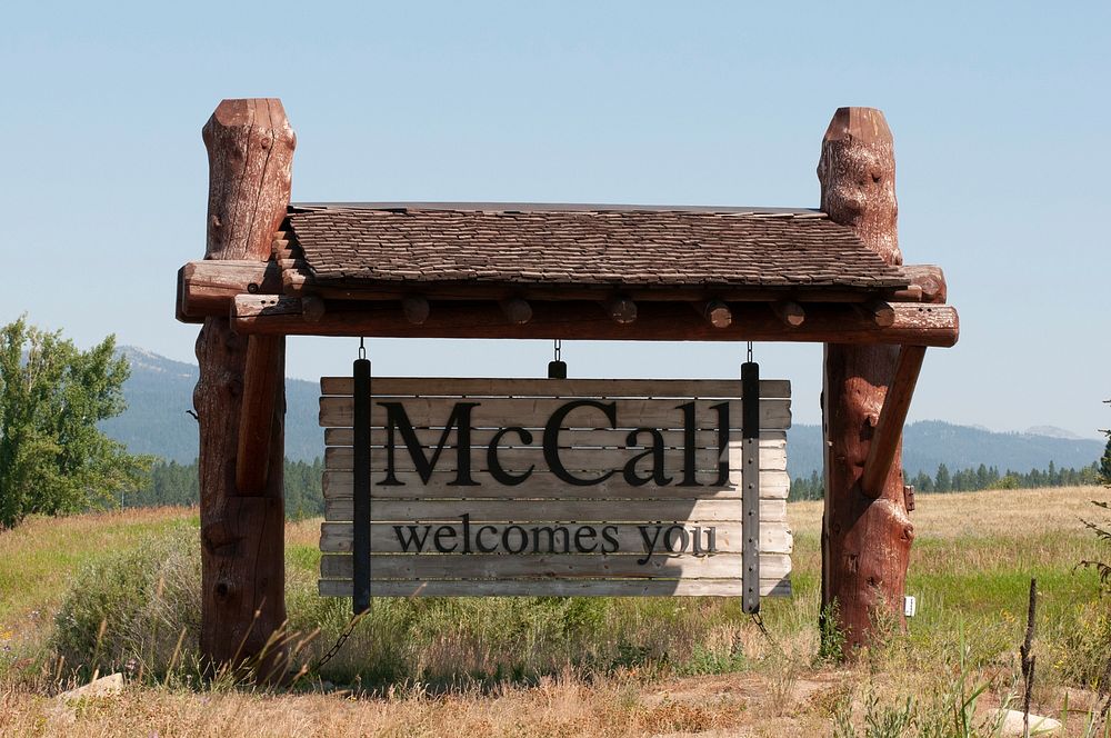 Welcome sign for McCall, Idaho, on Friday, July 26, 2013. USDA Photo by Lance Cheung. Original public domain image from…
