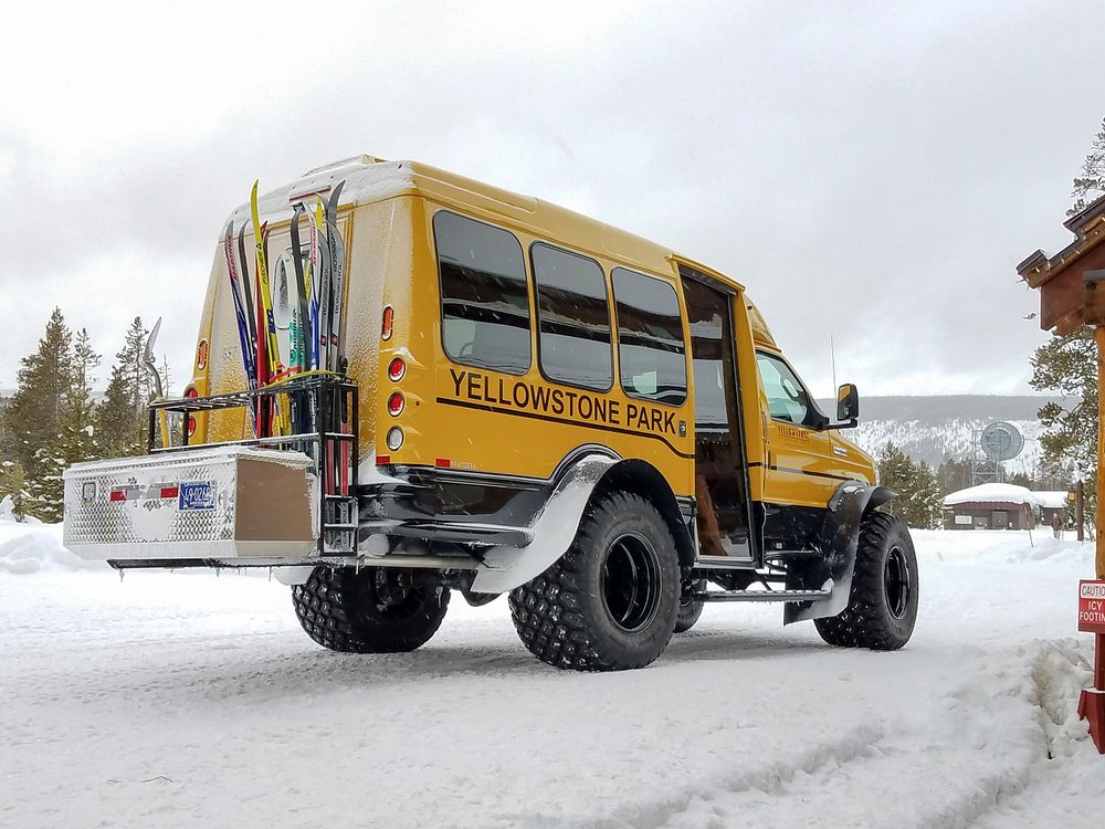 Skier shuttle from Old Faithful Snow Lodge by Diane Renkin. Original public domain image from Flickr