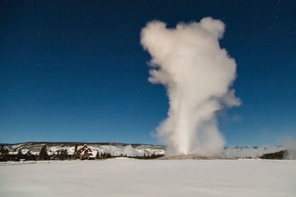 Old Faithful under a winter full moonby Jacob W. Frank. Original public domain image from Flickr