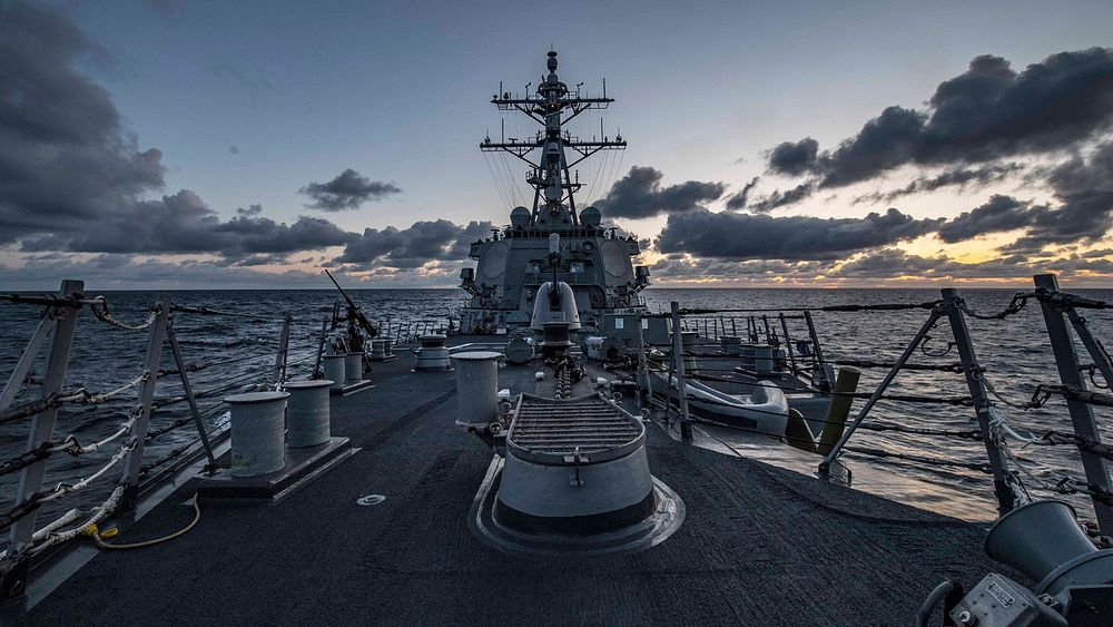 ATLANTIC OCEAN (May 11, 2019) - The Arleigh Burke-class guided-missile destroyer USS Carney (DDG 64) transits through the…