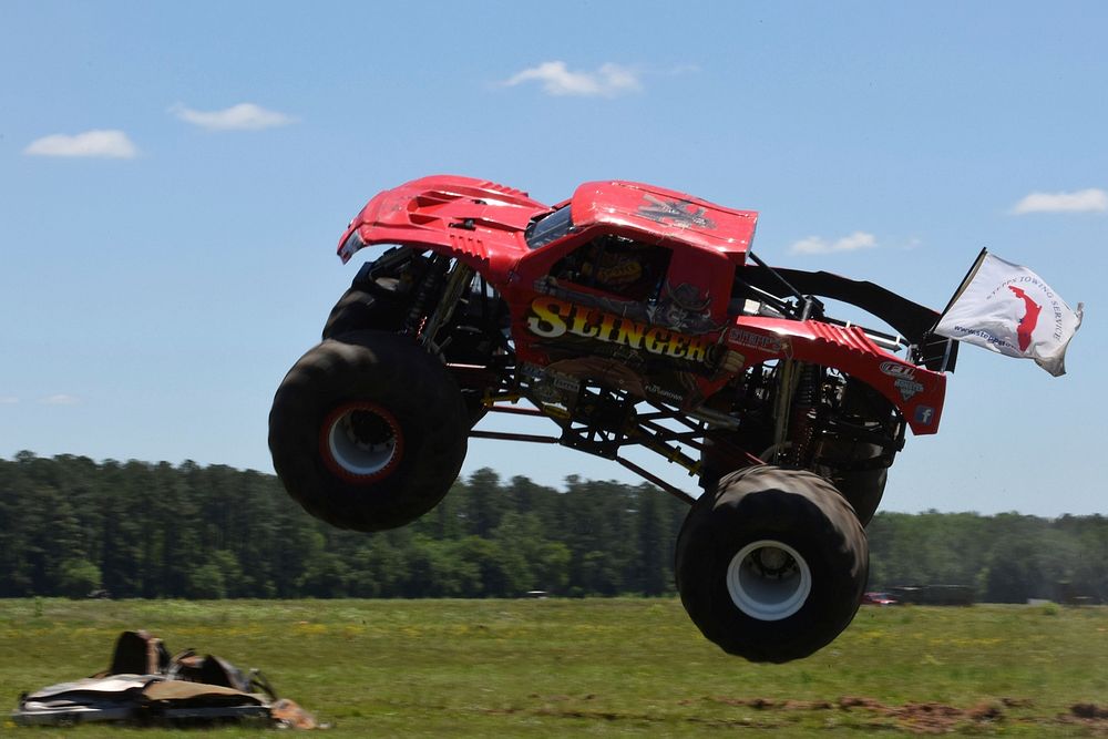 Monster truck "Gunslinger" driven by Scott Hartsock performs during the South Carolina National Guard Air and Ground Expo at…