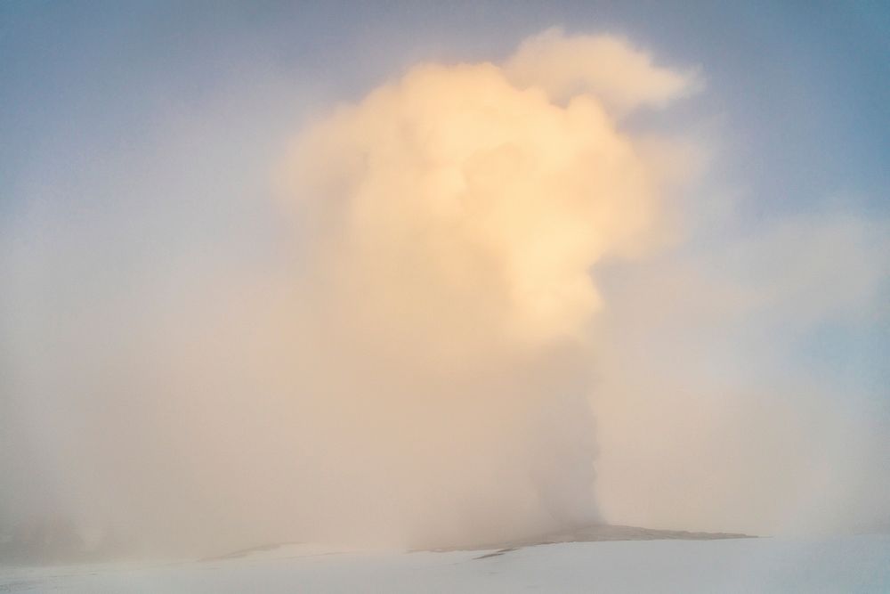 Old Faithful sunrise during an inversion. Original public domain image from Flickr