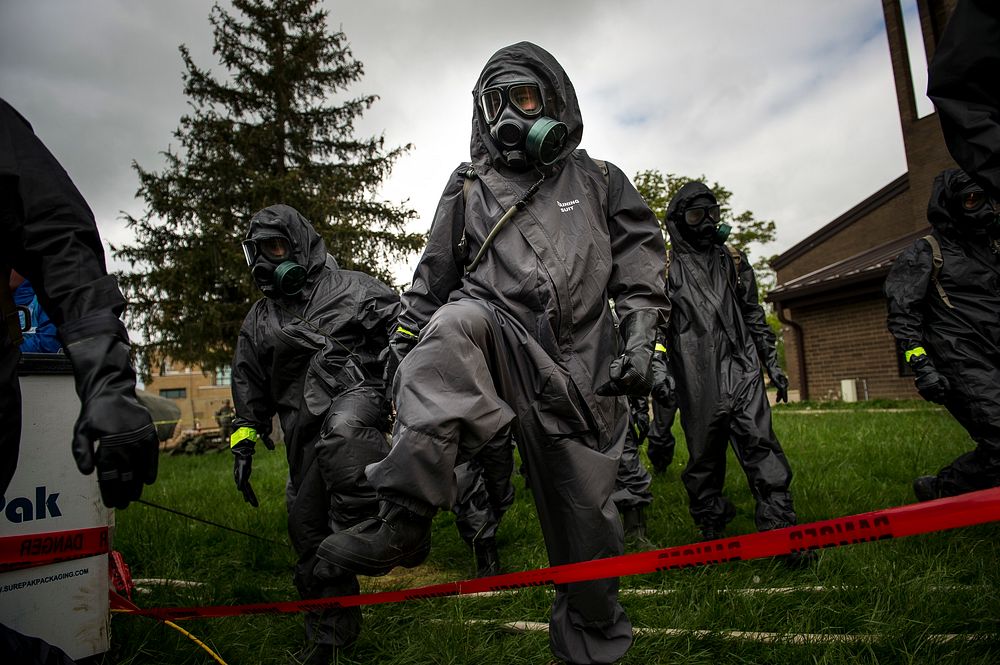 U.S. Soldiers with the 51st Chemical Biological Radiological Nuclear Company, prepare to treat victims at a decontamination…