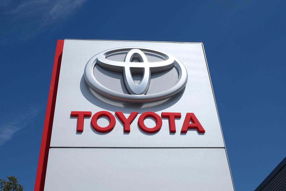 Toyota logo outside a dealership. Netherlands - April 30, 2017