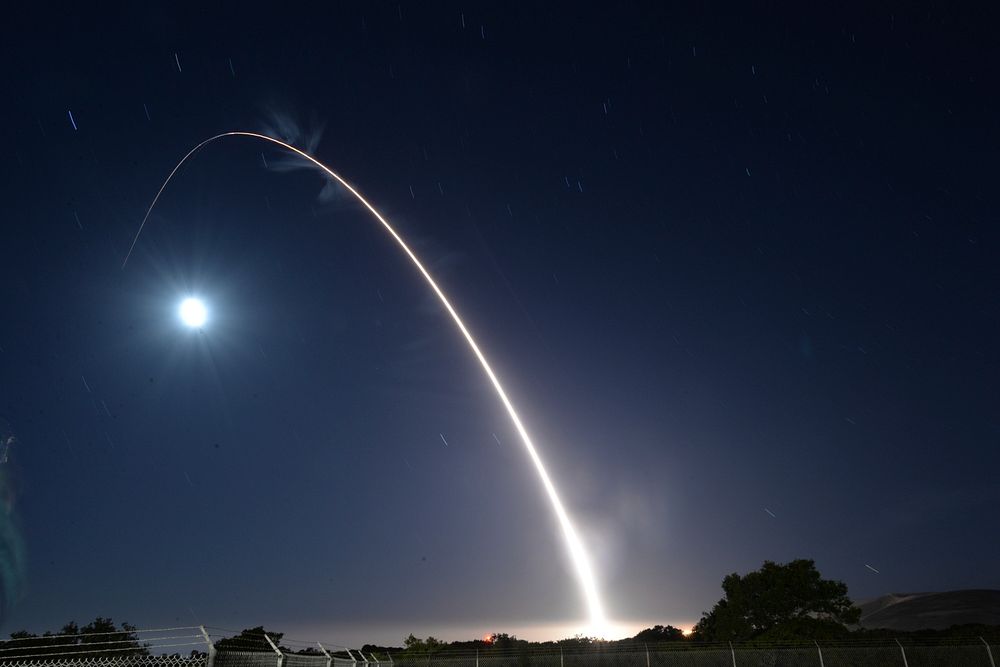 An unarmed U.S. Air Force Minuteman III intercontinental ballistic missile launches during an operational test May 3, 2017…