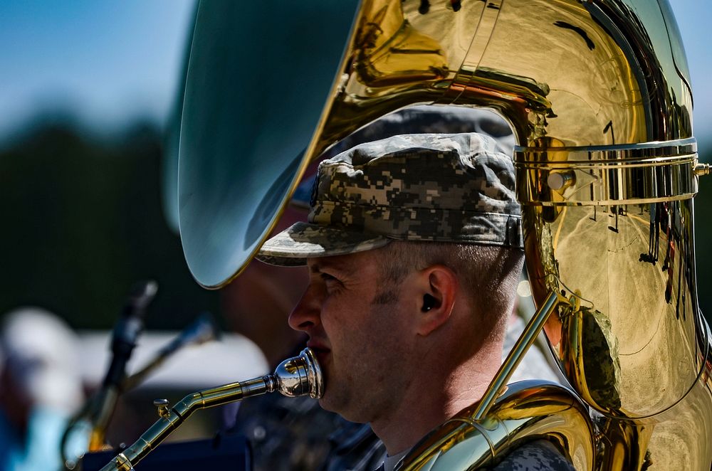 A U.S. Army band member with the South Carolina National Guard plays during the South Carolina National Guard Air and Ground…