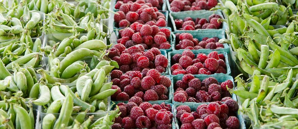 Peas and raspberries at the U.S. Department of Agriculture (USDA) Agricultural Marketing Service (AMS) Farmers Market on May…