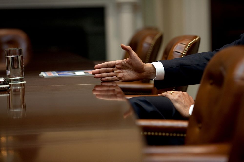 President Barack Obama makes a point during an interview in the Roosevelt Room of the White House, March 27, 2009.