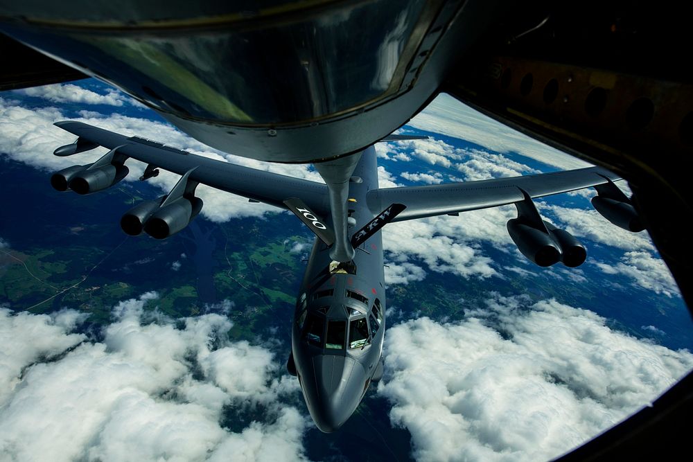 A B-52H Stratofortress, 2nd Bomb Wing, refuels from a KC-135R Stratotanker during BALTOPS over Latvia, June 14, 2017.