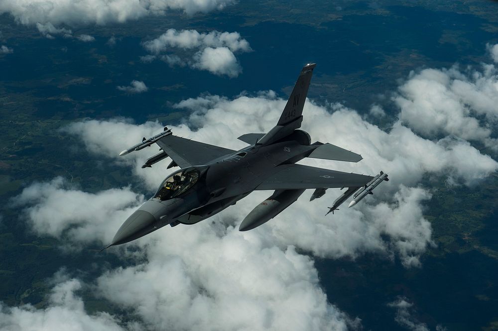 An F-16 Fighting Falcon, 510th Fighter Squadron, deployed to Krzesiny Air Base, Poland, in support of Aviation Detachment…