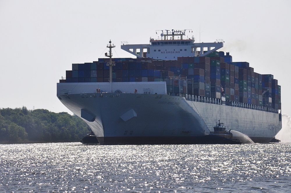 Largest ship to ever call on Savannah, Georgia, passes the city for the first time.
