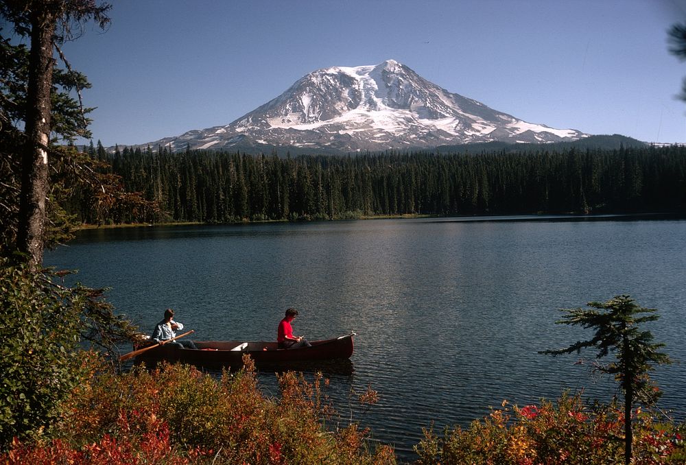 Canoeing at Takk Lahk Lake, Gifford Pinchot National Forest 1971. Original public domain image from Flickr