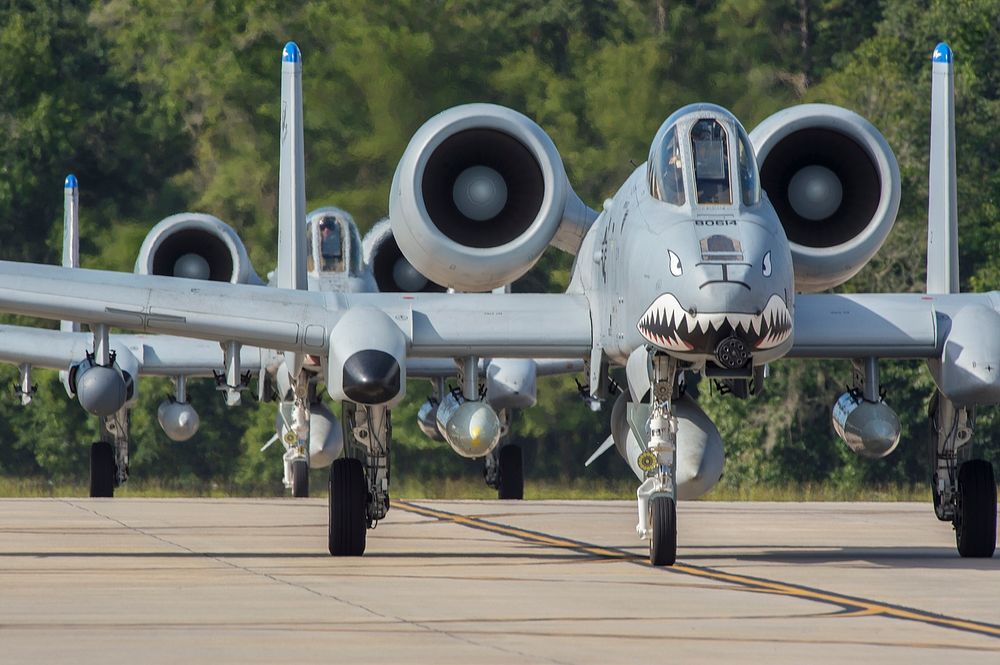 U.S. Air Force A-10 Thunderbolt II aircraft assigned to the 74th Fighter Squadron’s taxi July 11, 2017, at Moody Air Force…
