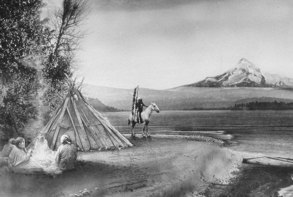 Indian encampment along Columbia River. Original public domain image from Flickr