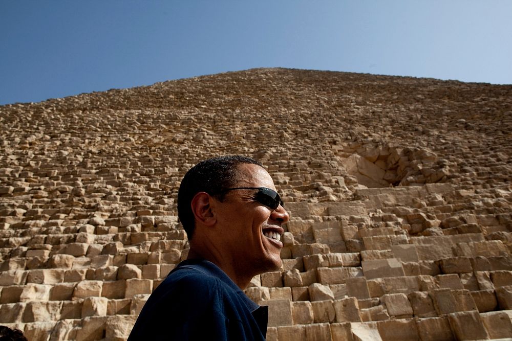 President Barack Obama tours the Pyramids of Giza in Egypt on June 4, 2009.