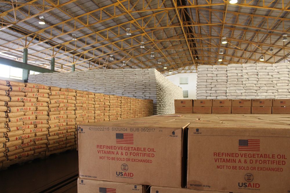 Food in warehouse in Mutare Zimbabwe.  Credit: USAID Zimbabwe. Original public domain image from Flickr