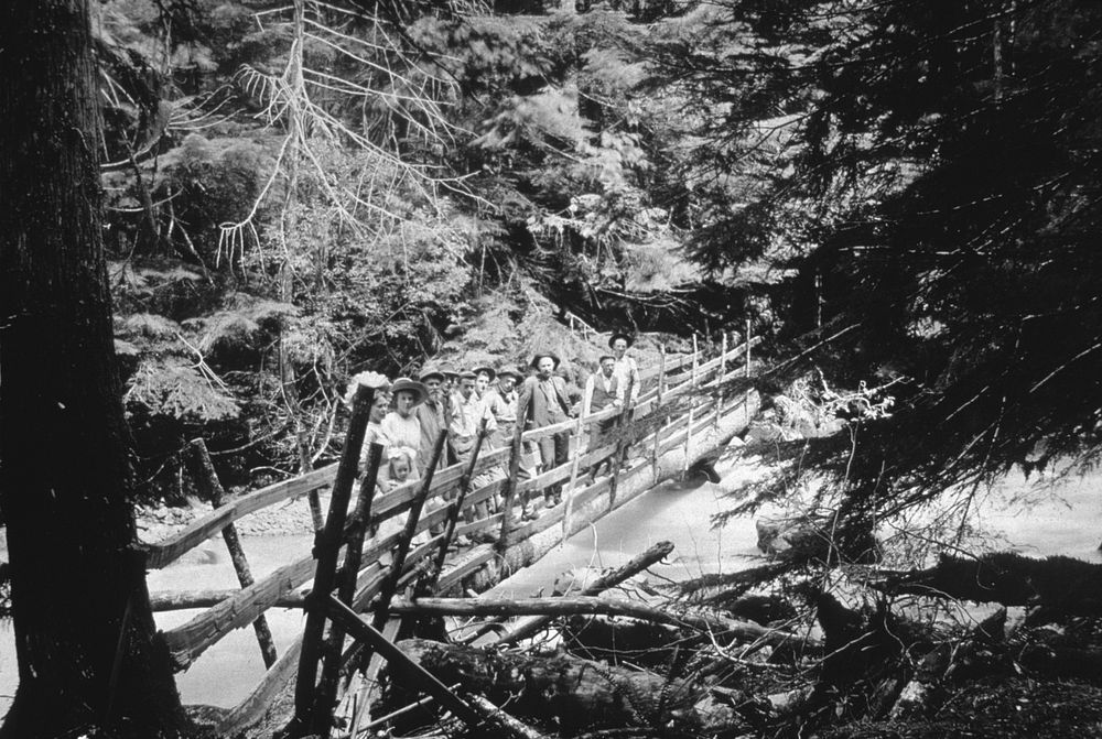 Footbridge over Zigzag River 1800's. Original public domain image from Flickr