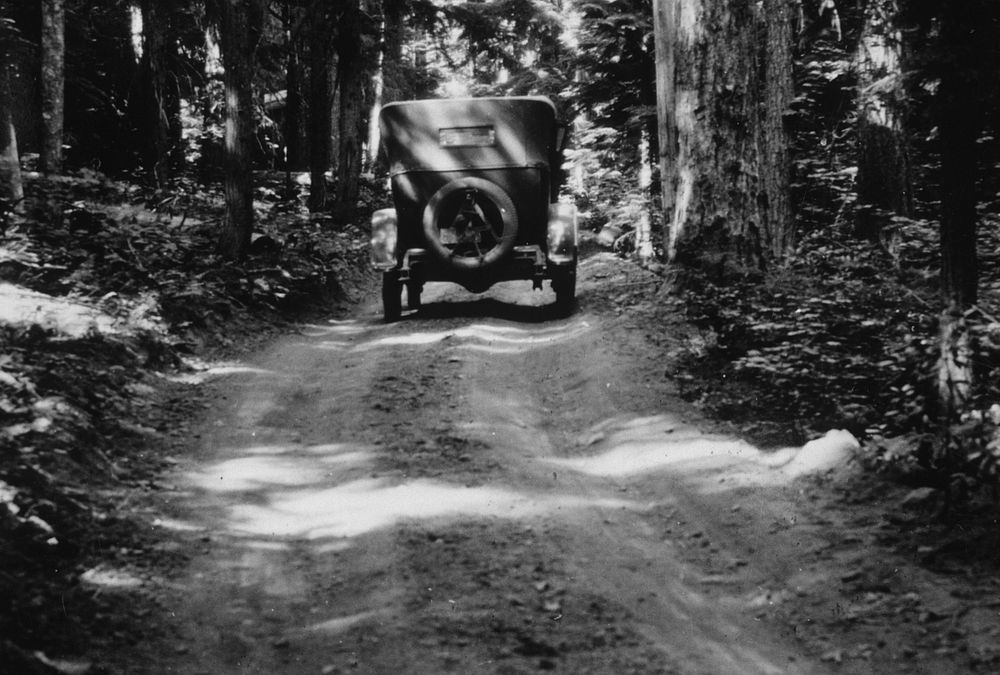 Model T Ford on Mt Hood Forest road, Zigzgag 1920's. Original public domain image from Flickr