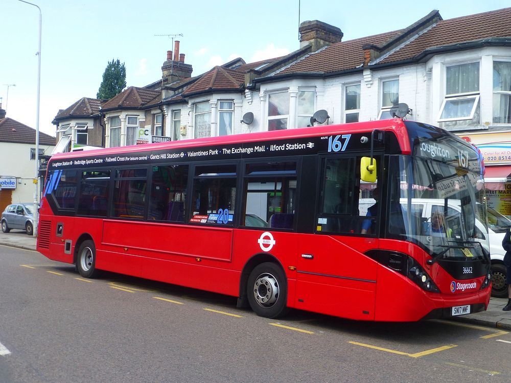 London bus on route No.167 which is taking part in the 2017 colour coded bus route trials which was based upon buses that…