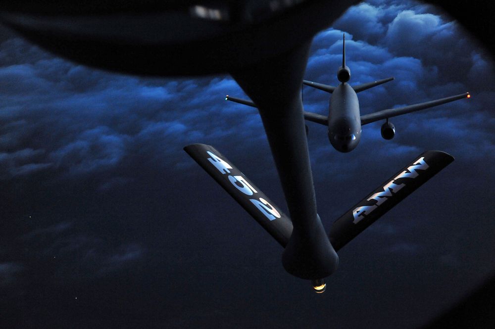 A U.S. Air Force KC-10 Extender aircraft from the 9th Air Refueling Squadron out of Travis Air Force Base, Calif., flies in…
