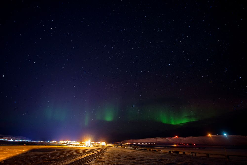 The Aurora Borealis lights are visible over Thule Air Base, Greenland Dec 11, 2017.