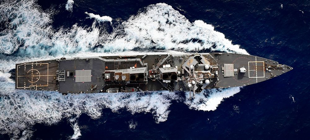 The guided-missile destroyer USS Oscar Austin (DDG 79) transits the Atlantic Ocean Nov. 7, 2017.