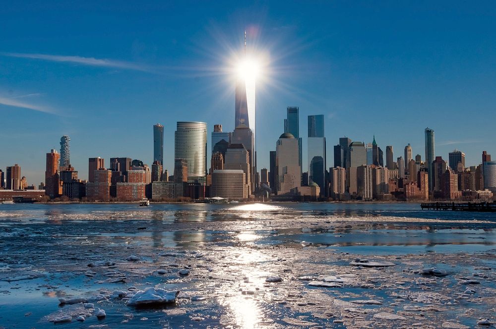 View across partially frozen Hudson river