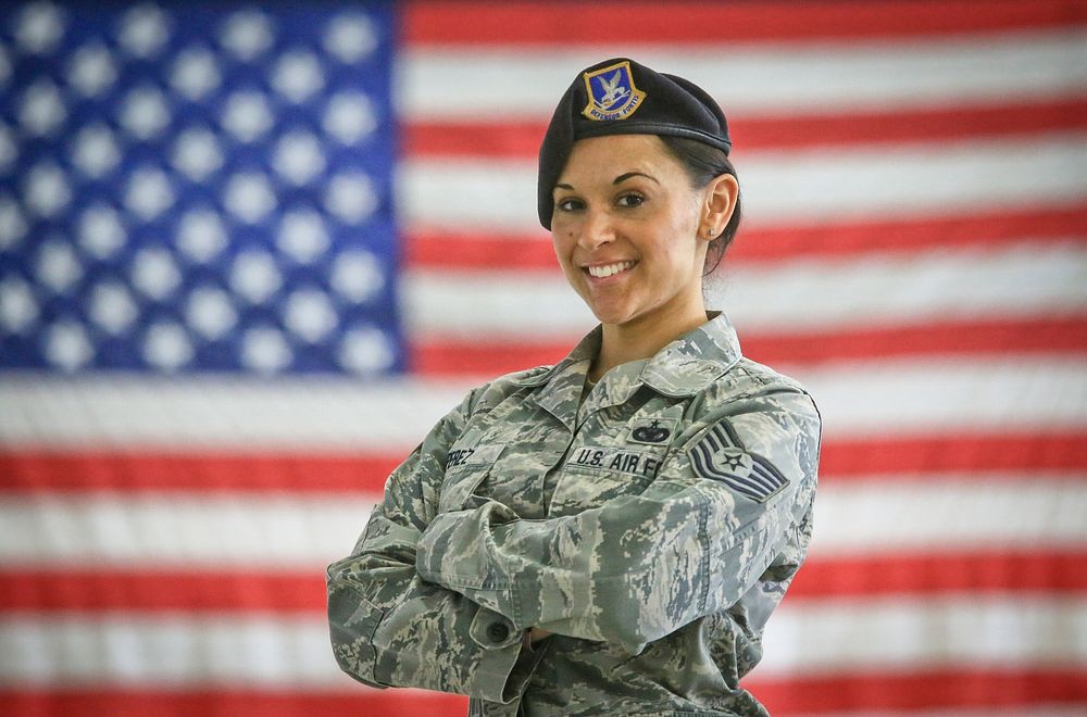New Jersey Air National Guard Tech. Sgt. Heather Perez stands for a portrait in the 108th Security Forces facility on Joint…