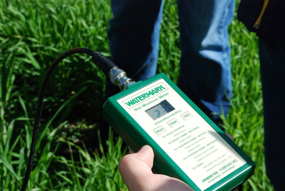 Soil moisture meter is used to measure soil moisture. June 2015. Original public domain image from Flickr