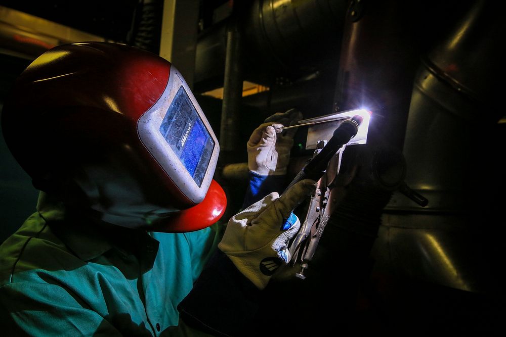 North Carolina Army National Guard Sgt. Michael Gray performs gas tungston arc welding on stainless steel during the Allied…